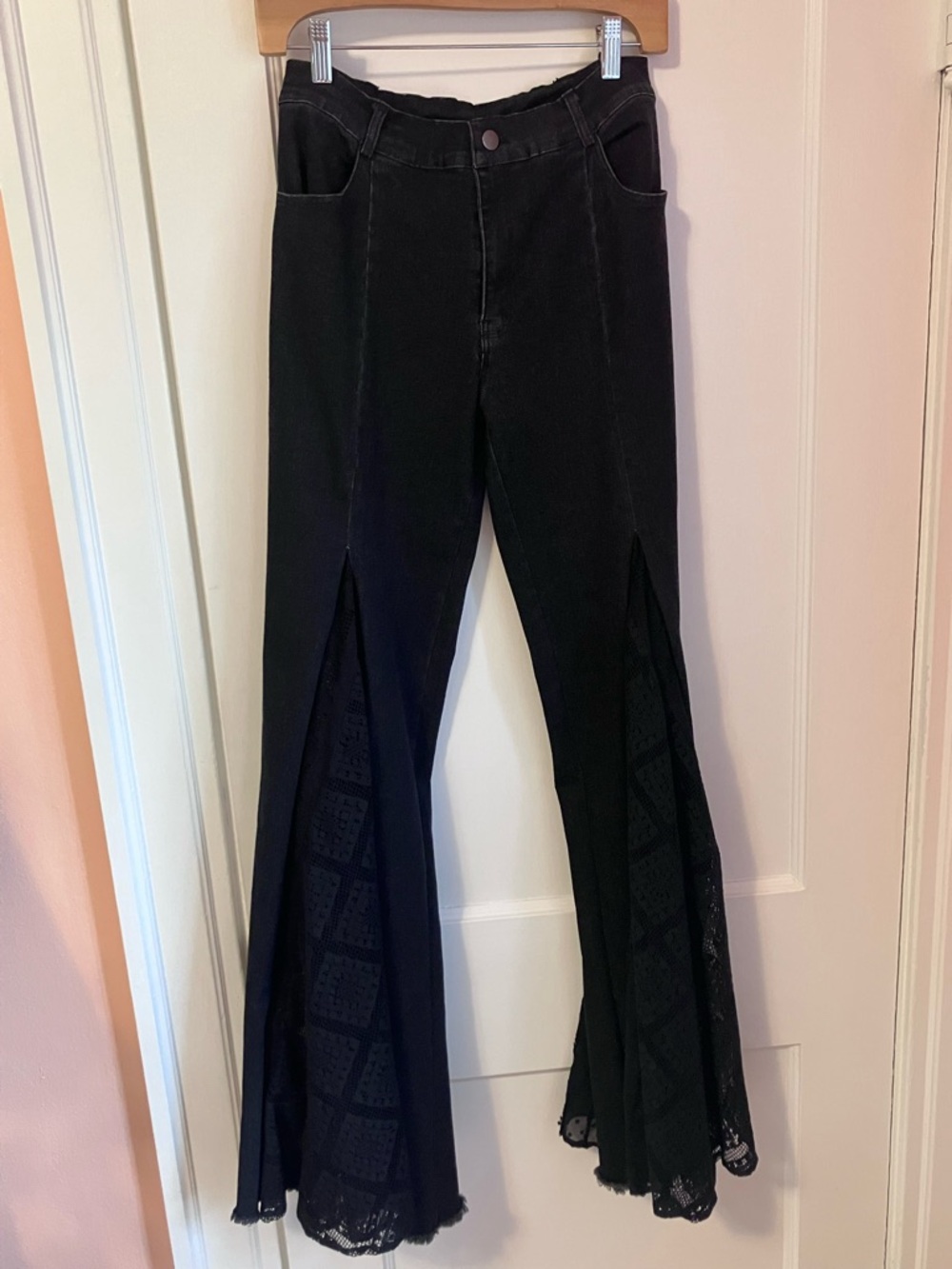 Black Lace-Panel super  Flared Jeans - Women's
